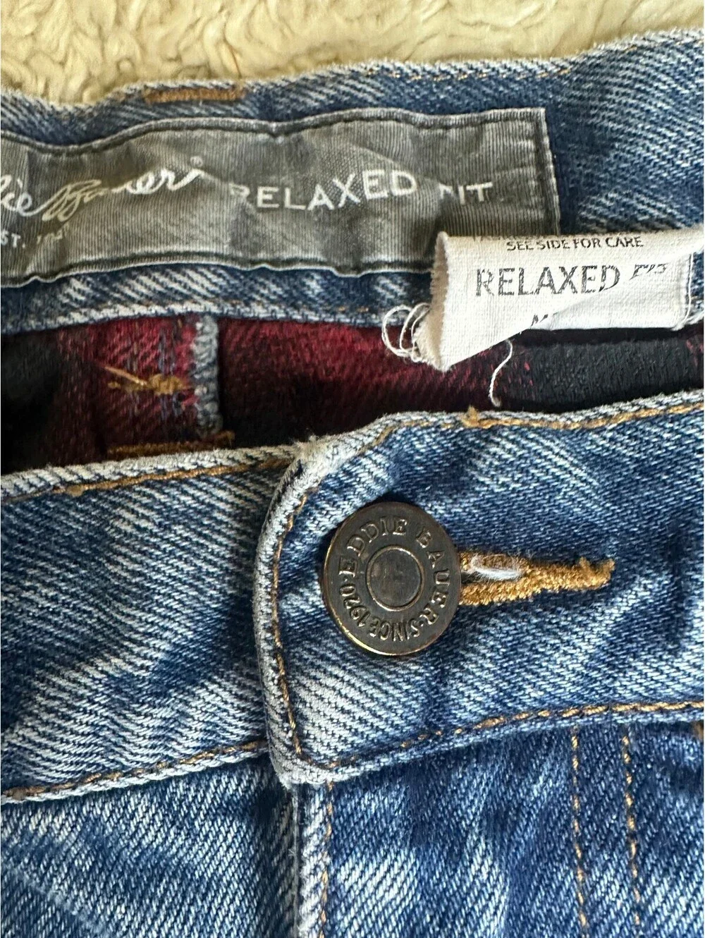 Eddie Bauer Relaxed Fit medium wash straight leg 100% cotton denim jeans 38x30